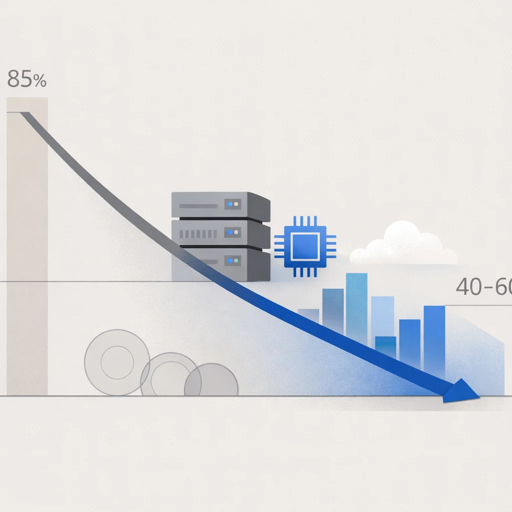 Line chart showing margin profiles: Traditional SaaS at ~85% gross margin declining to 'AI-Native SaaS' at 40-60% as compute costs scale with usage