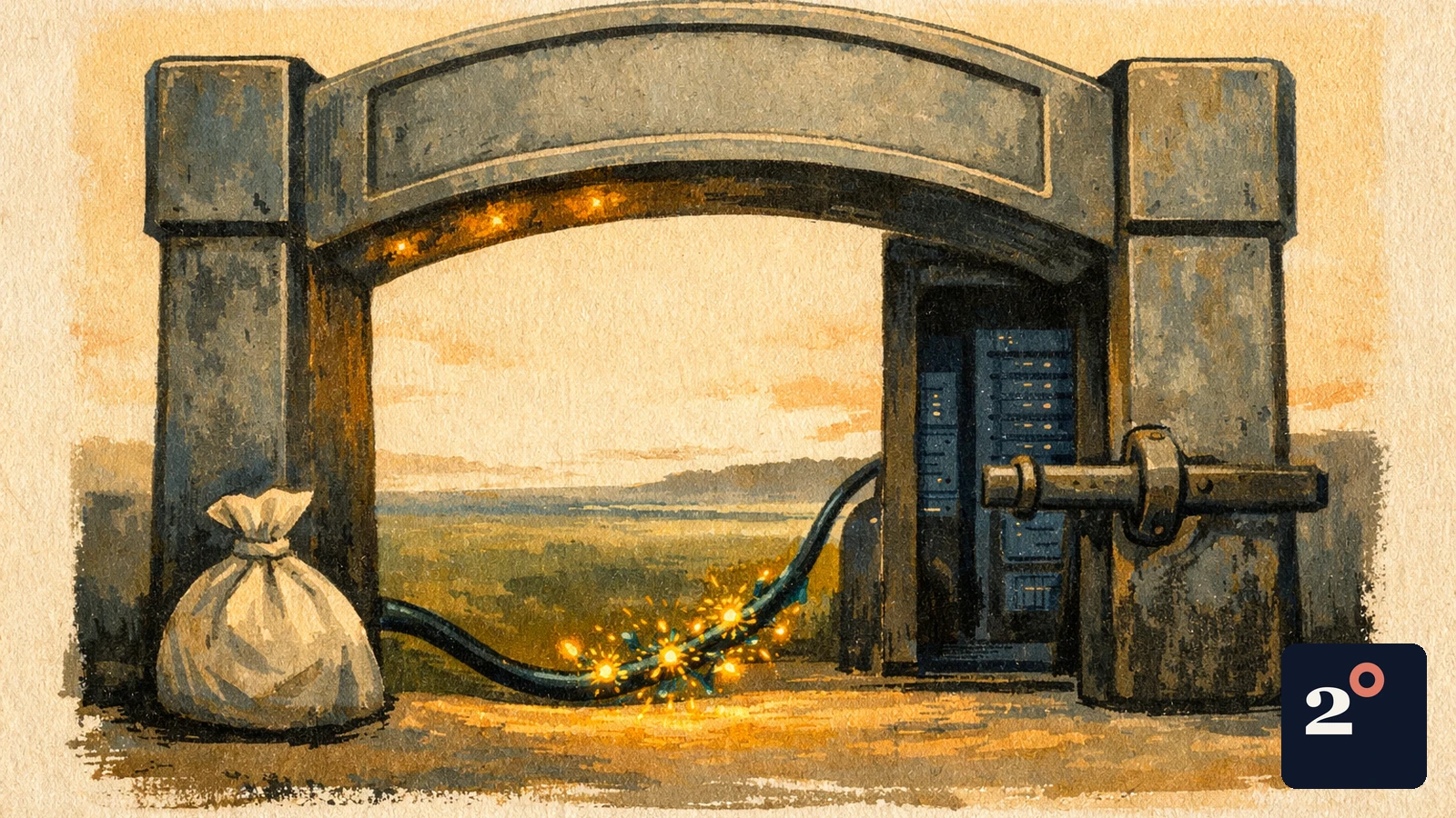 Conceptual editorial illustration for Why powered land, not chips, now decides who builds AI
